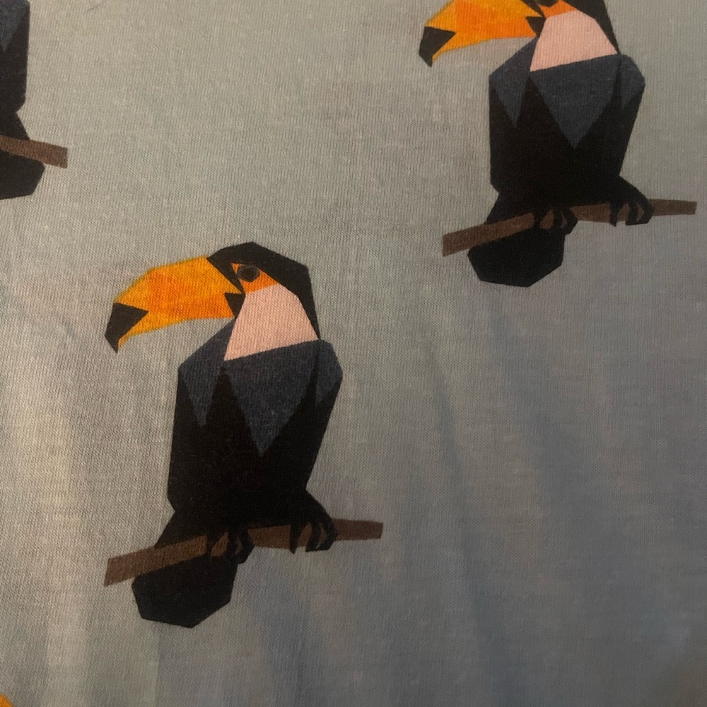 100% Cotton Toucan Print Tropical Tee Men’s Large Seafoam Green - Picture 3 of 6
